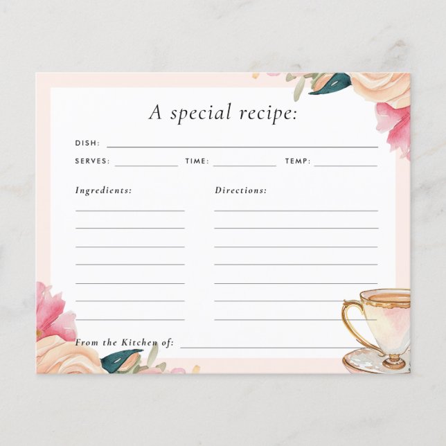 Tarjeta Floral Elegante Tea Fiesta Bridal Ducha Re (Anverso)