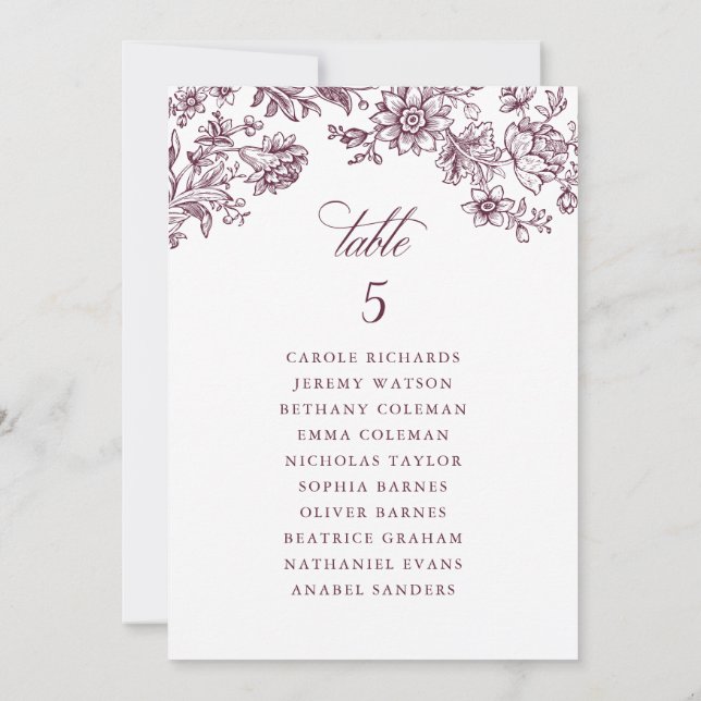 Tarjeta Floral Elegante Vieja Burgundy para Asient (Reverso)