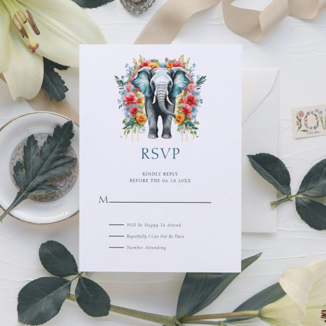 Tarjeta Floral Elephant Bay Blue and White RSVP (Subido por el creador)
