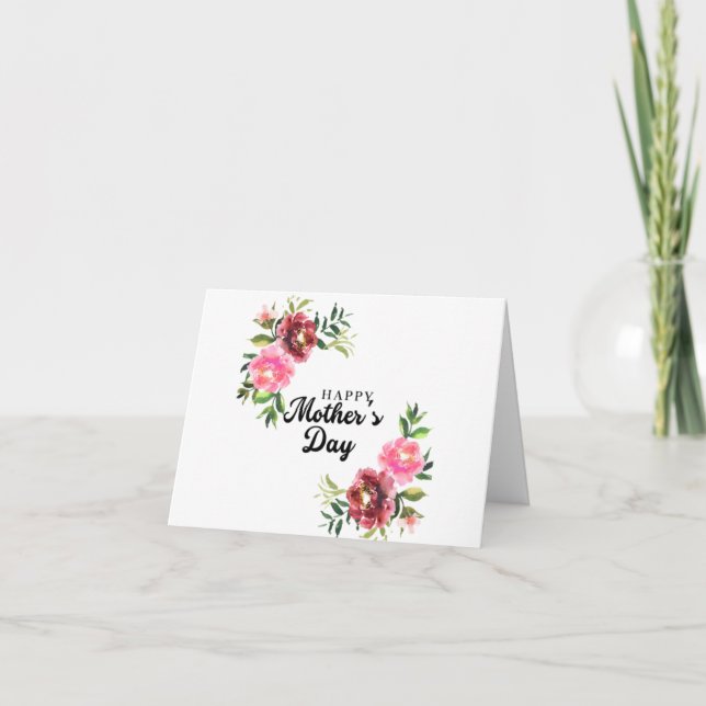 Tarjeta Floral Feliz Día de la Madre con texto dentro (Anverso)