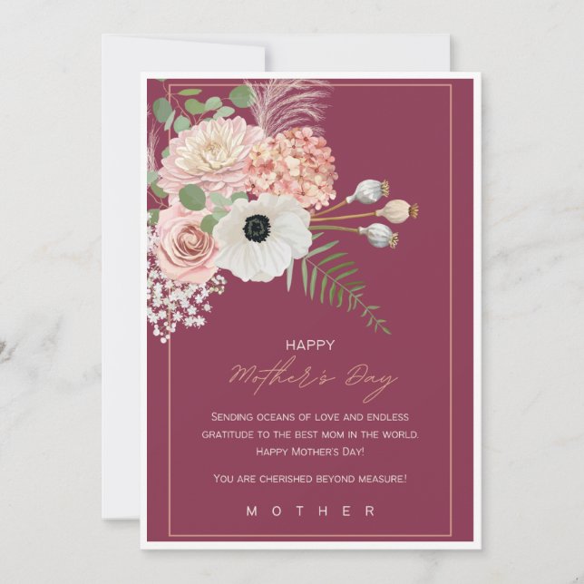 Tarjeta Floral Feliz Día de la Madre Regalo Elegan (Anverso)