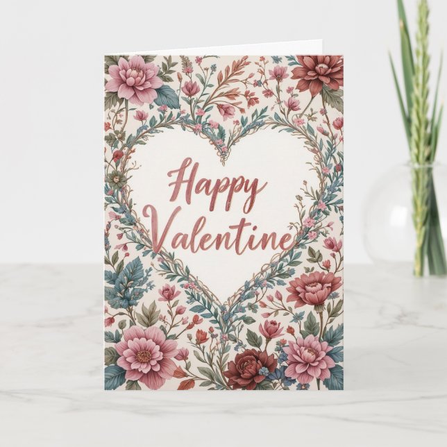 Tarjeta Floral Frame Valentine Romantic Happy Valentines  (Anverso)