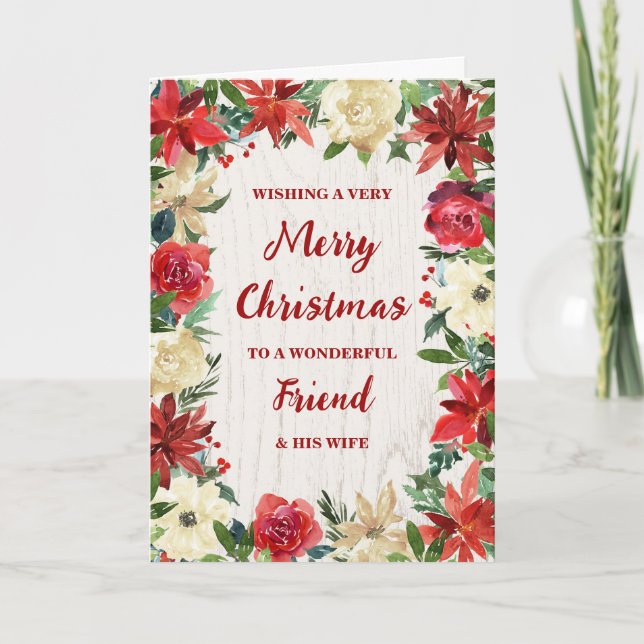 Tarjeta Floral Friend y su esposa Feliz Navidad (Anverso)