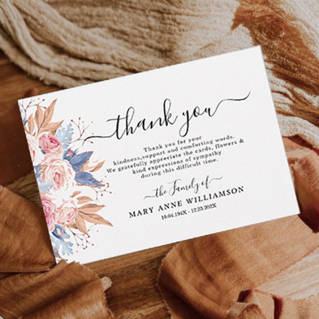 Tarjeta Floral Funeral Gracias (Funeral thank you card)