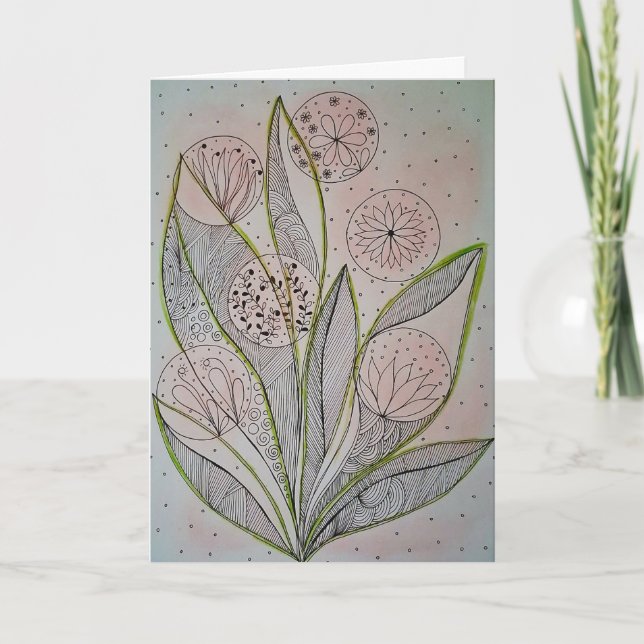 Tarjeta  Floral Garden Mixed Media Folded Greeting Card (Anverso)
