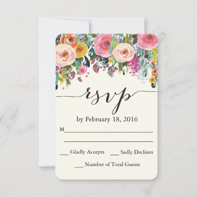 Tarjeta Floral Garden Watercolor RSVP (Anverso)