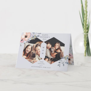 Tarjeta Floral geométrica azul turbio Día de la Madre Fo