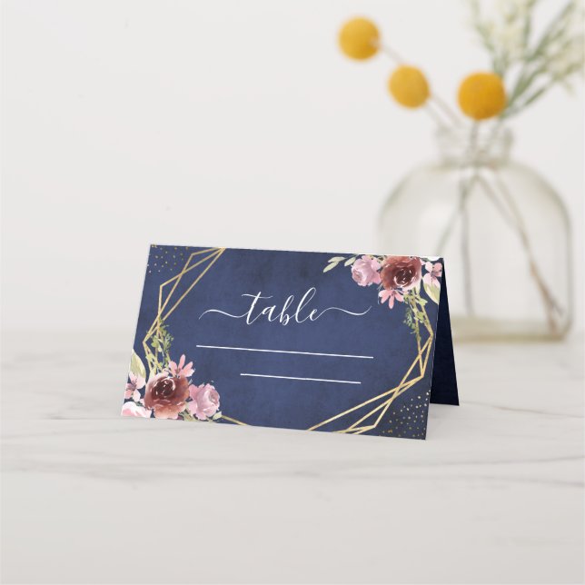 Tarjeta Floral Geométrica de la Marina Azul de Bor (Anverso)