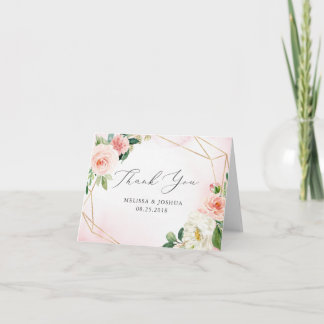 Tarjeta Floral Geométrica Rosa y Oro