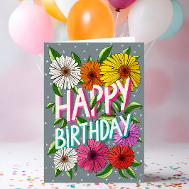 Tarjeta Floral gris colorida personalizada Feliz cumpleaño