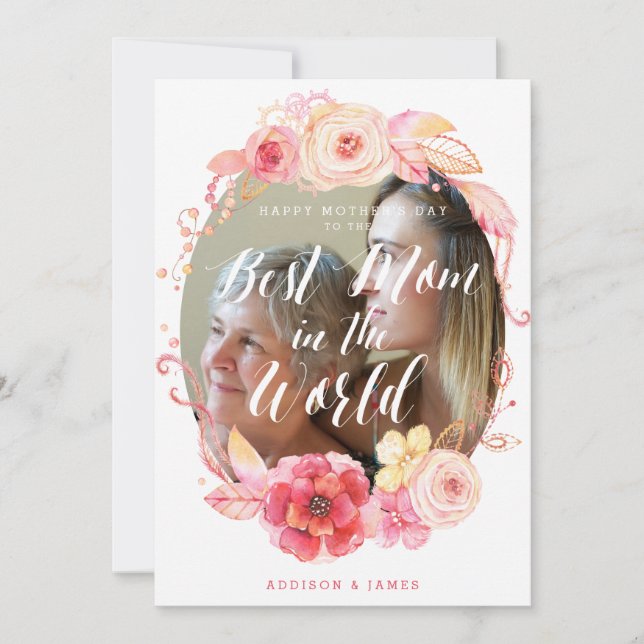 Tarjeta floral Happy Mothers Day con foto (Anverso)