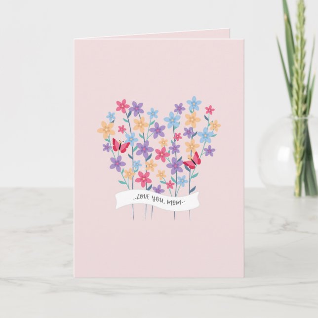 Tarjeta Floral Heart Love you Mom's Day (Anverso)