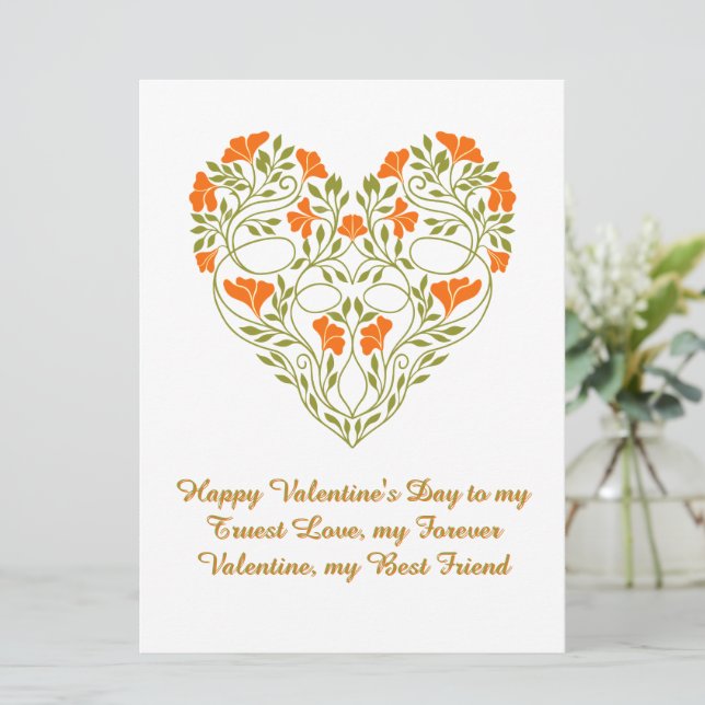 Tarjeta Floral Heart Valentine’s Day Love Art Deco Green (Anverso de pie)