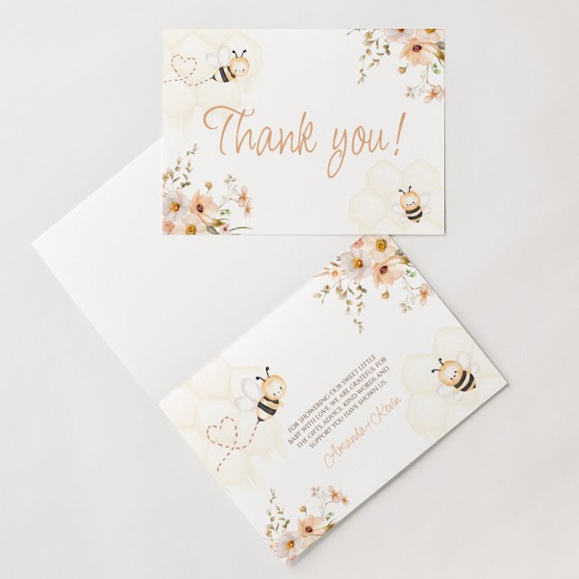 Tarjeta Floral Honey Bee Baby Shower Folded Gracias (Subido por el creador)