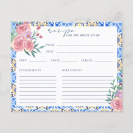 Tarjeta Floral italiana azul en mosaico de novia c
