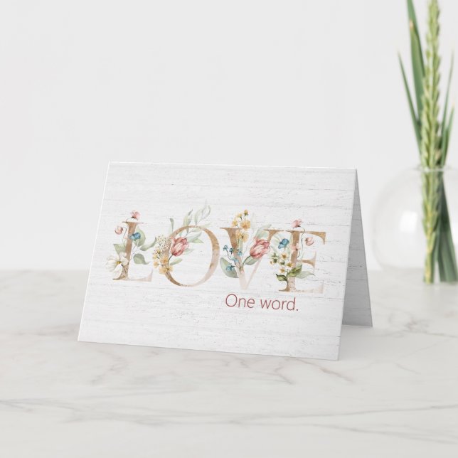 Tarjeta Floral Love Text On Wood (Anverso)
