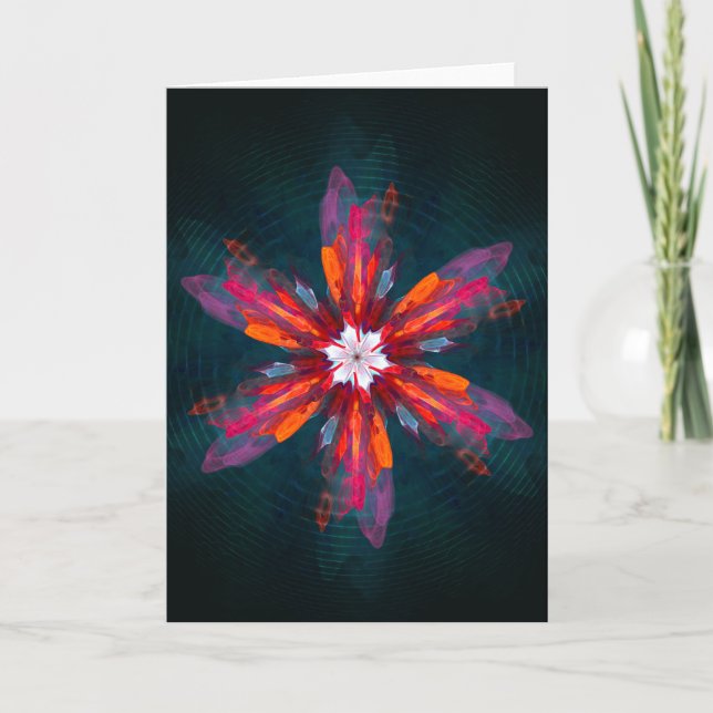Tarjeta Floral Mandala Flores Naranja Azul Rojo Resumen (Anverso)