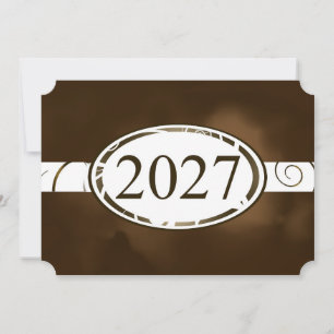 Tarjeta floral marrón y blanca con botón 2027