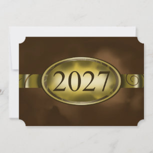 Tarjeta floral marrón y dorada con botón 2027