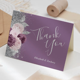 Tarjeta Floral Mauve Rubor Silver Boda Gracias