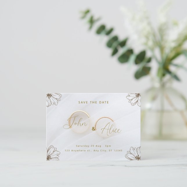 Tarjeta floral minimalista Guardar la tarjeta Boda (Anverso de pie)