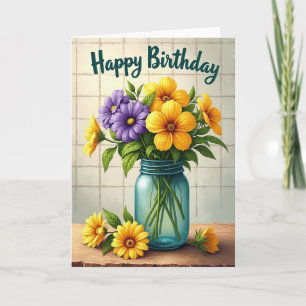 Tarjeta floral morada amarilla dulce