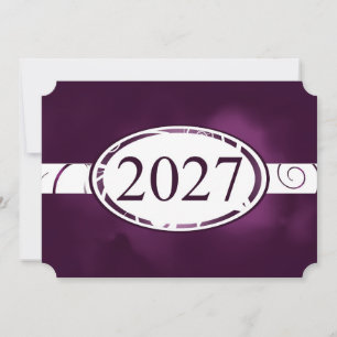 Tarjeta floral morada y blanca con botón 2027
