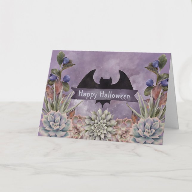 Tarjeta Floral Murciélago Negro de Halloween (Subido por el creador)