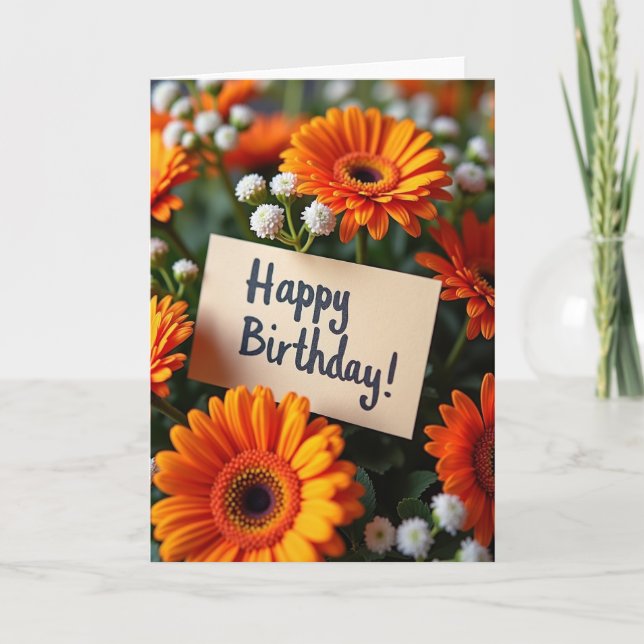 Tarjeta floral naranja alegre (Anverso)