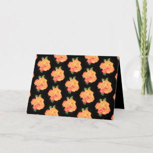 Tarjeta Floral Naranja dorado Rosas acuarela sobre negro