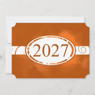 Tarjeta floral naranja y blanca con botón 2027