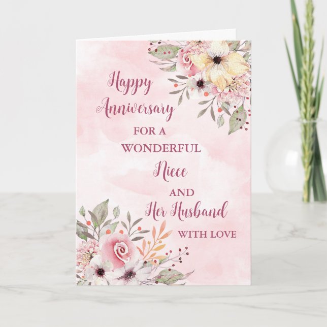 Tarjeta Floral Niece y su esposo Boda aniversario (Anverso)