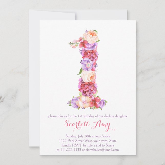 Tarjeta Floral número 1; invitaciones para el prim (Anverso)