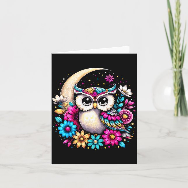 Tarjeta Floral Owl And Moon  (Anverso)