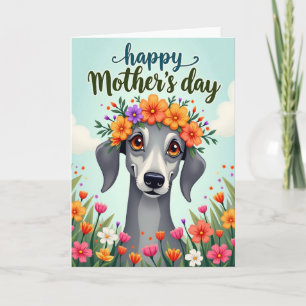 Tarjeta floral para el día de la madre con perro f