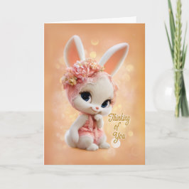 Tarjeta Floral Peach Bonnet Baby Bunny Thinking of You