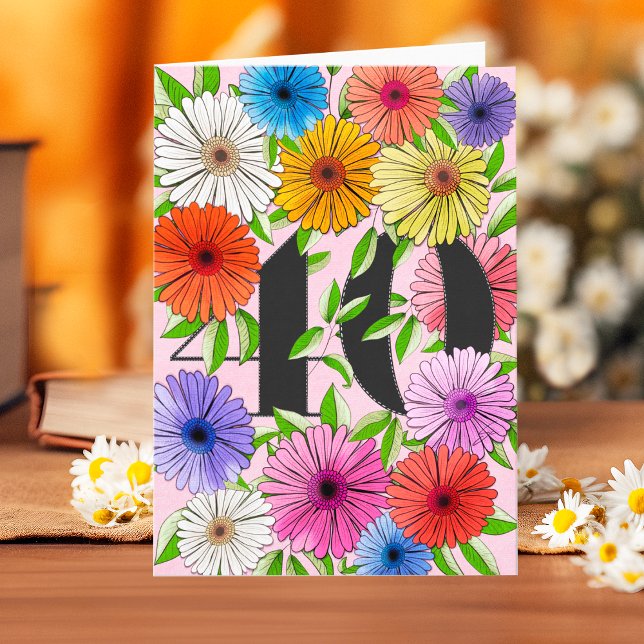 Tarjeta Floral Personalizada Cumpleaños 40 Rosa Rú (Subido por el creador)