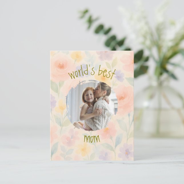 Tarjeta floral personalizada "La mejor mamá del mu (Anverso de pie)