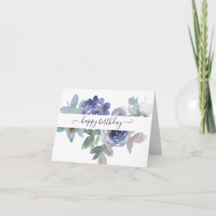 Tarjeta Floral personalizado de acuarela azul y verde