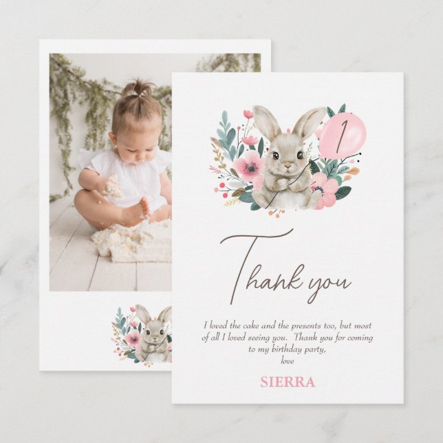 Tarjeta Floral Pink Bunny Birny (Anverso / Reverso)