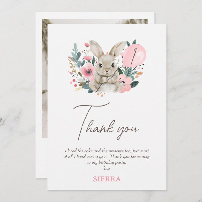 Tarjeta Floral Pink Bunny Birny (Anverso / Reverso)