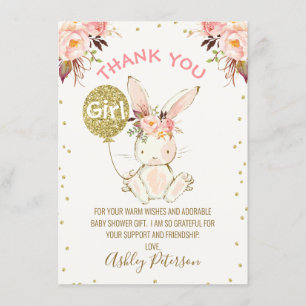 Tarjeta Floral Pink Gold Bunny Baby Shower