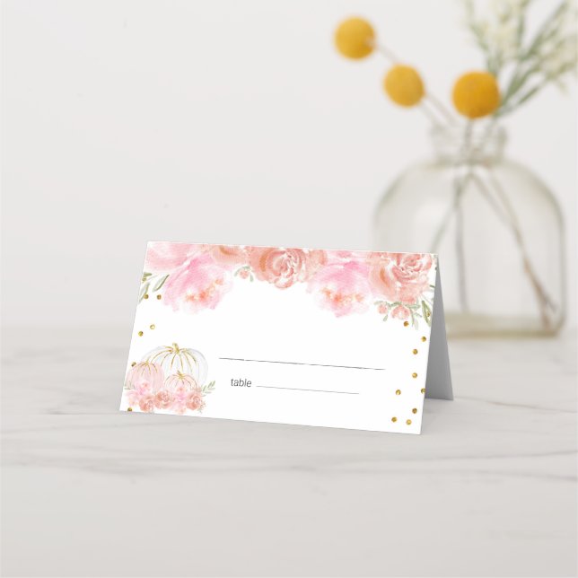 Tarjeta Floral Pumpkin Baby Shower Place (Anverso)
