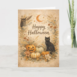 Tarjeta Floral Pumpkins Vintage Boho Halloween