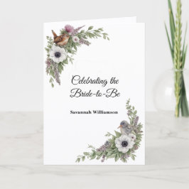 Tarjeta Floral Purple Green Songbirds Bridal Shower