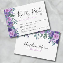 Tarjeta Floral Purple Quinceanera RSVP