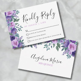 Tarjeta Floral Purple Quinceanera RSVP