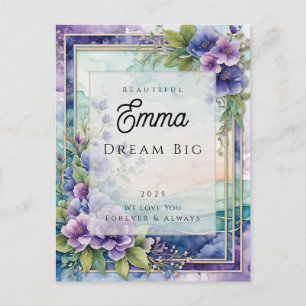 Tarjeta floral púrpura acuarela con mensaje person