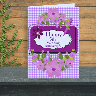 Tarjeta Floral púrpura de Lilac 5 feliz aniversario Boda