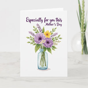 Tarjeta floral púrpura y amarilla